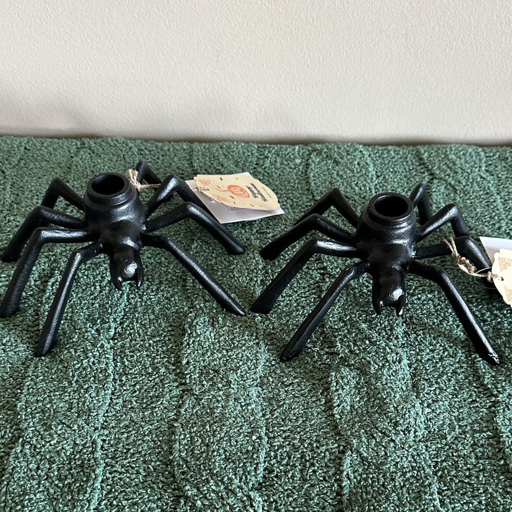 Made in India Black Metal Spiders 🕷️ Candle Holders Halloween Decor NEW!